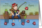 Valentine for a Stepson Little Boy Fishing on a Dock with His Puppy card