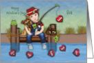 Valentine for a Young Son Little Boy Fishing on a Dock with His Puppy card