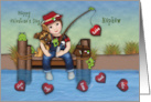 Valentine for Young Nephew Little Boy Fishing on a Dock and His Puppy card