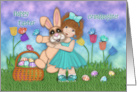 For a Granddaughter on Easter Little Girl Holding a Huge Bunny card