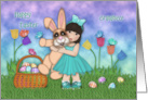 Asian Grandniece Easter Little Girl Holding a Huge Bunny card