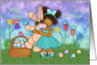 For A Ethnic Young Girl Easter Little Girl Holding a Huge Bunny card