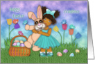 For A Ethnic Grandniece Easter Little Girl and a Huge Bunny card