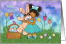 For A Young Ethnic Girl Customize Easter Little Girl and a Huge Bunny card