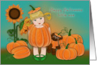 Halloween for a Young Girl, Cute Little Blonde in Pumpkin Patch card