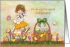 Easter For Granddaughter Little Redhead Sitting on Egg Holding Bunny card