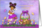 Easter For Granddaughter Ethnic Girl Sitting on Egg Holding Bunny card