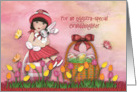 Easter For Granddaughter Asian Girl Sitting on Egg Holding Bunny card