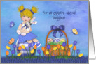 Easter For Daughter Blonde Girl Sitting Egg Holding Bunny card