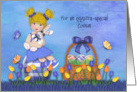 Easter For a Cousin Blonde Girl Sitting Egg Holding Bunny card