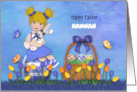 Easter Customize with Any Name Blonde Girl Sitting Egg Holding Bunny card