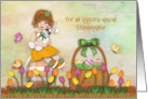 Easter for a Stepdaughter Redhead Girl Sitting Egg Holding Bunny card