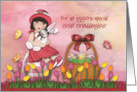 Easter For Great Granddaughter Asian Girl Sitting on Egg Holding Bunny card