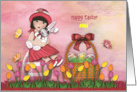 Easter Customize With Any Name Asian Girl Sitting on Egg Holding Bunny card