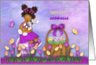 Easter Customize with Any Name Ethnic Girl Sitting Egg Holding Bunny card