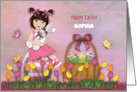 Easter Customize with Any Name Girl Brunette on an Egg Holding Bunny card