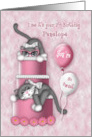 7th Birthday for a Young Girl Kitten with Glasses on a Cake card
