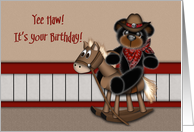 Young Cowboy, Birthday, Rocking Horse with Teddy Bear card