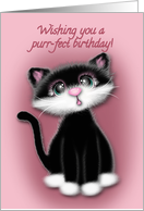 Girl’s Birthday Black and White Kitten with Green Eyes card