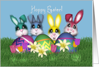 Colorful Bunnies, Striped Easter Eggs, Lilies, Tulips, Girl or Boy card