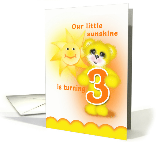 3rd Birthday for Young Child, Bright Yellow Teddy Bear with Sun card