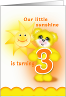 3rd Birthday for Young Child, Bright Yellow Teddy Bear with Sun card