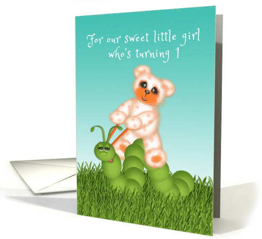 1st Birthday for Little Girl, Orange Polka Dot Bear... (1563356)