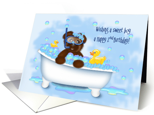 2nd Birthday for Boy Teddy Bear in a Bathtub, Rubber... (1563586)