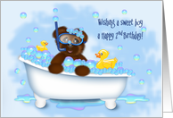 2nd Birthday for Boy Teddy Bear in a Bathtub, Rubber Ducky, Bubbles card
