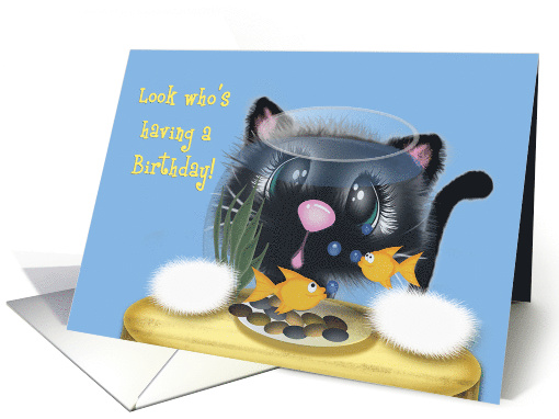 Birthday for a Girl or Boy, Kitty Looking Through a Fish Bowl card