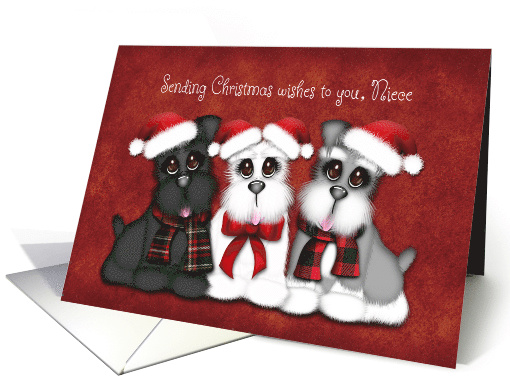 Sending Christmas Wishes to you, Niece, Three Puppies with hats card