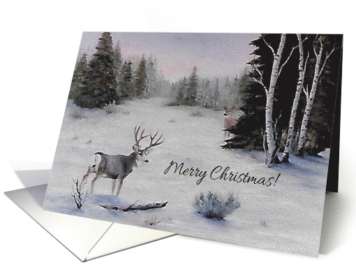 Merry Christmas, Winter Scene, with Wildlife ,Watercolor Effect card