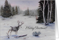 Merry Christmas, Winter Scene, with Wildlife ,Watercolor Effect card