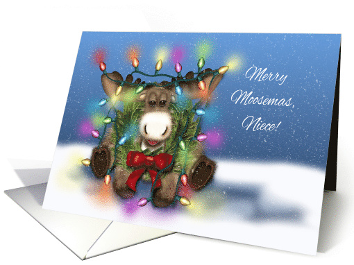 Merry Moosemas for Niece Moose Tangled in Christmas lights card