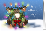 Merry Moosemas for Niece Moose Tangled in Christmas lights card