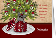 Merry Christmas Goddaughter Yorkie in a Present Under the Tree card