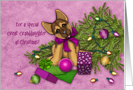 Christmas Great Granddaughter ,Naughty Shepherd Puppy Fallen Tree card