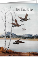 Father’s Day, Flying Geese over Lake Painting card
