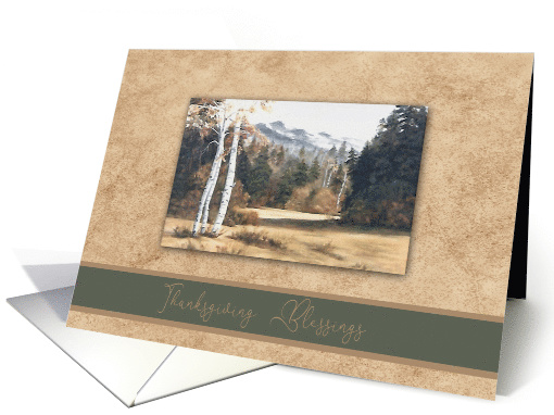 Thanksgiving Blessings, Painting of a Fall Mountain Scene, card