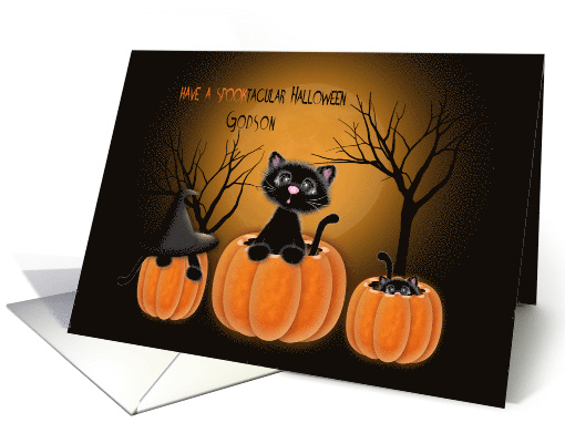 Spooktacular Halloween Godson, Kittens in Pumpkins card (1572160)