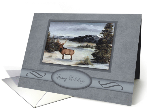 Christmas, Painting of an Elk in the Snow Surrounding by... (1572436)