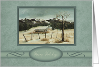 Christmas, Winter Painting of an Old Wagon in the Mountains card