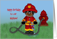 Fireman Birthday for Nephew, with Fire Hydrant and Fire Hose card