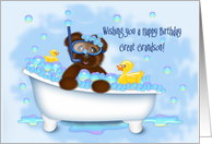 Birthday for Great Grandson Teddy Bear, Bathtub, Rubber Ducky, Bubbles card