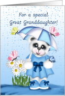 Birthday for Great Granddaughter, White Teddy Bear, Butterfly,Umbrella card