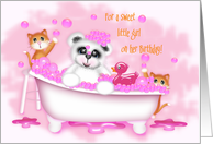 Birthday for Little Girl, Teddy Bear , Pink Bathtub, Kittens, Bubbles card