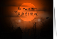 Scary Halloween Invitation Orange Moon, Eerie Scene with Creepy Eyes card