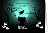 Halloween for a Nephew, Spooky, Shilouette Cat, Witch, Moon card