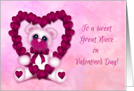 Valentine for a Great Niece, Pink Teddy Bear Holding a Heart card