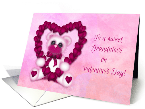 Valentine for a Grandniece, Pink Teddy Bear Holding a Heart card